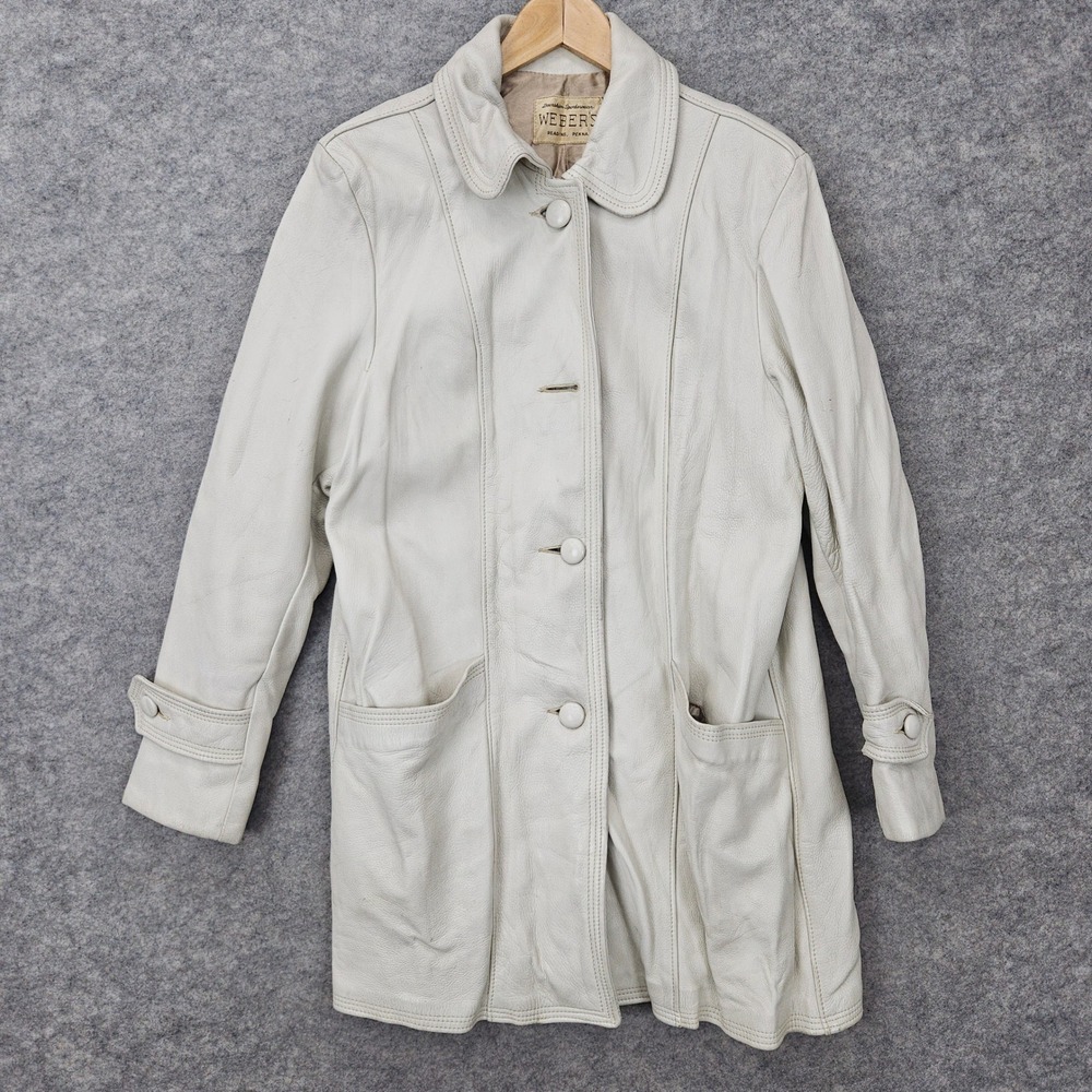 Weber's Women's Ivory Leather Coat Deerskin Sportswear Vintage Western FLAWS‎